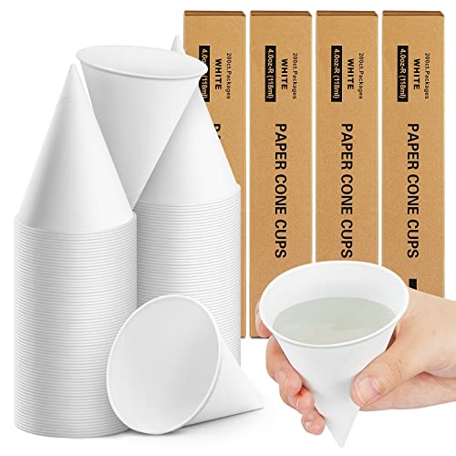 Roshtia 800 Pcs Paper Cone Cups Thicken Cone Cups Disposable Cone Paper Cups Shaved Ice Cups for Shaved Ice, Slushies Water Cooler Dispenser (White)