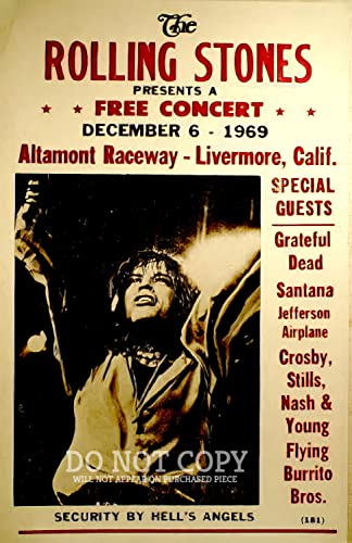 The Stones Altamont Concert Poster 11 X 17 - Legendary 1969 Music Festival - Featuring Most Incredible Rock Acts Of The Era - Rare Marvelous Art Print