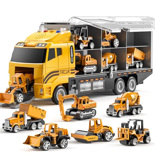 TEMI Toddler Toys for 3 4 5 6 Years Old Boys, Die-cast Construction Toys Car Carrier Vehicle Toy Set w/Play Mat, Kids Toys Truck Alloy Metal Car Toys Set for Age 3-9 Toddlers Kids Boys & Girls