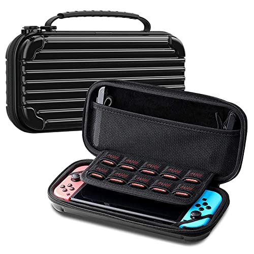 CALLCASE Carrying Case for Nintendo Switch OLED / Switch - Shockproof Protective Hard Shell Storage Bag for NS Console and Accessories, Portable Travel Pouch Bag with 10 Game Card Slots - Black