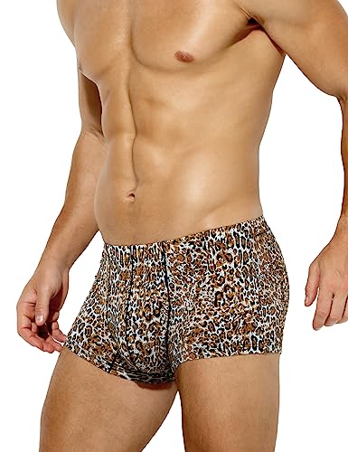 Arjen Kroos Men's Sexy Underwear Silky Printed Trunks Boxer Briefs,A1-LEOPARD PRINT-AK3021,XX-Large