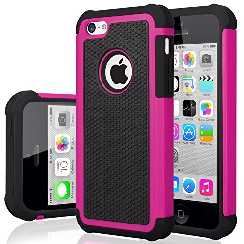 Jeylly iPhone 5C Case, iPhone 5C Cover, Shock Absorbing Hard Plastic Outer + Rubber Silicone Inner Scratch Defender Bumper Rugged Hard Case Cover for iPhone 5C - Rose