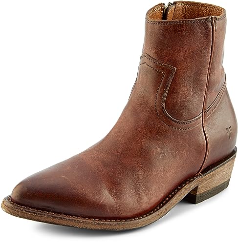 Frye Billy Inside Zip Booties for Women Crafted from Antiqued Pull-Up Leather with Wellington Stitchwork and Piping, Brass Hardware, and Inside Zipper – 5 ¾” Shaft Height, Redwood - 8.5M