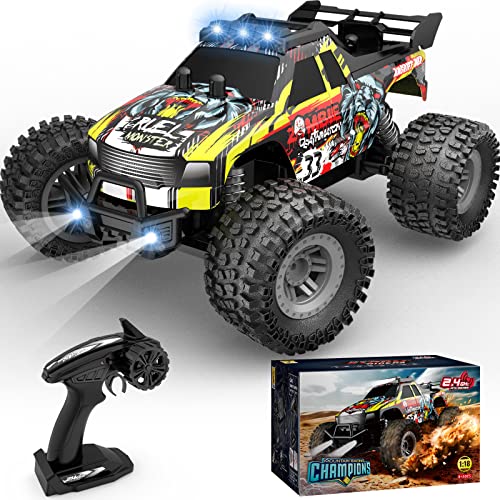 Remote Control Car for Boys & Girls, All Terrain & Off-Road Monster Truck with Flash LED,2 Rechargeable Batteries for 80 Mins Play,2.4GHz, Perfect Birthday