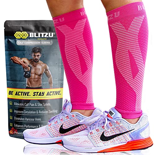 BLITZU Calf Brace for Women Men, Calf and Shin Supports and Pain Relief PINK S-M