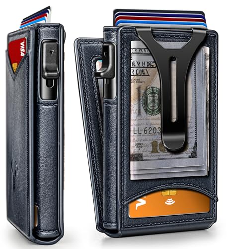 BULLIANT Men Wallet,Money Clip Wallet Slim For Gift Men 9Cards-Metal Credit Card Case in Magnetic Leather Flip