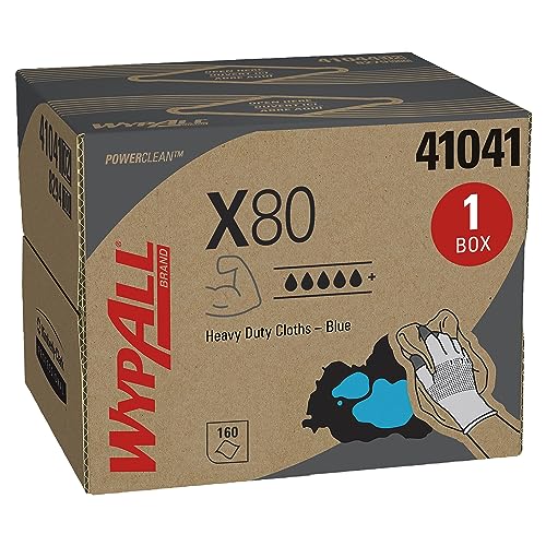 WypAll PowerClean X80 Heavy Duty Cloths (41041), Brag Box, Extended Use Towels, Blue (160 Sheets/Pack, 1 Pack/Case, 160 Sheets/Case)