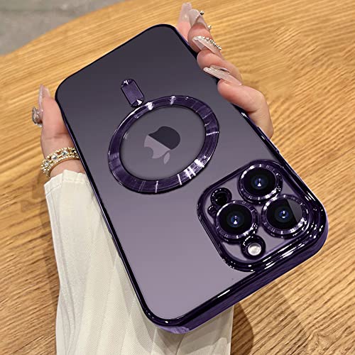 OOK Phone Case Made for iPhone 14 Pro Max (6.7 Inch) with Camera Lens Protector (Compatible with MagSafe) Anti-Scratch Shockproof Electroplated Slim Phone Cover for Women Men - Purple