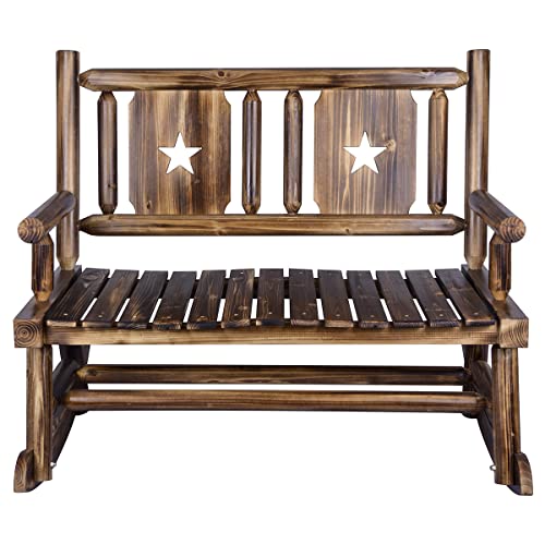 XCSOURCE Outdoor Rocking Bench, Wooden Double Outdoor Patio Rocker Chair for 2 Persons, Rustic Log Porch Bench for Farmhouse Decoration (Brown)