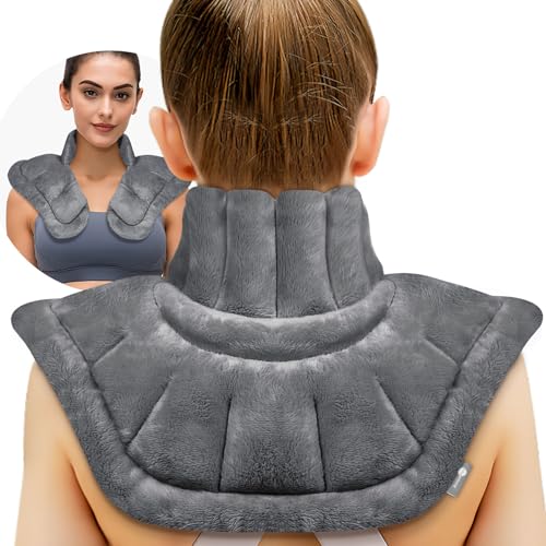 AiricePac Microwave Heating Pad for Neck Shoulders and Back Pain Relief with Moist Heat, Weighted Microwavable Heated Neck Wrap Warmer, Uncented Gery