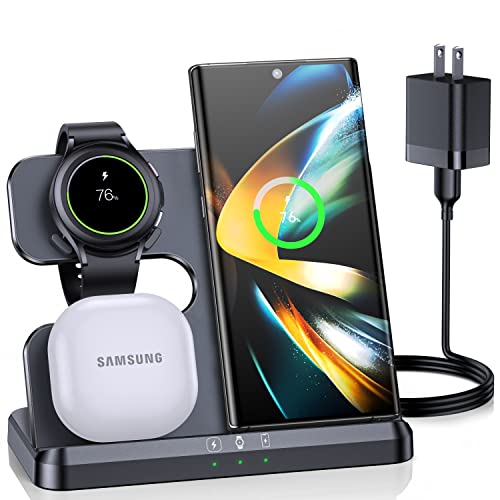 ZUBARR Wireless Charger for Samsung Charging Station and Android Multiple Devices 3 in 1 Fast Charger Stand for Phone Galaxy Z Flip 5/4/3 Z Fold S23 Ultra S22 S21 S20, Galaxy Watch 5/5 Pro/4/3, Buds