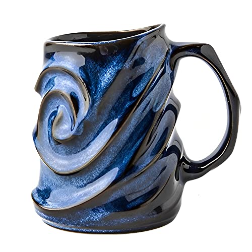 17oz Embossed Face Shape Large-Capacity Ceramic Coffee Mug - Unique Handmade Tea Cup for Office and Home - Microwave and Dishwasher Safe (Blue)