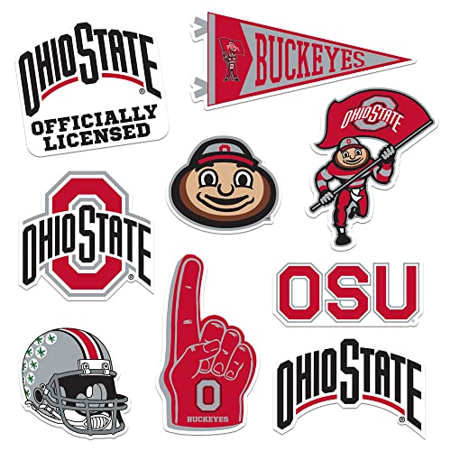 The OHIO STATE UNIVERSITY 8ct Vinyl Large Deluxe Stickers Variety Pack - Laptop, Water Bottle, Scrapbooking, Tablet, Skateboard, Indoor/Outdoor - Set of 8