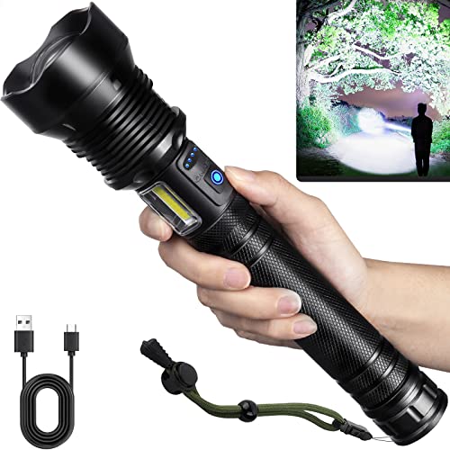 Flashlights Rechargeable, Super Bright 900000 Lumens Flashlights with USB Cable, Brightest LED Flashlight for Emergencies, IPX6 Waterproof 7 Light Modes Zoomable
