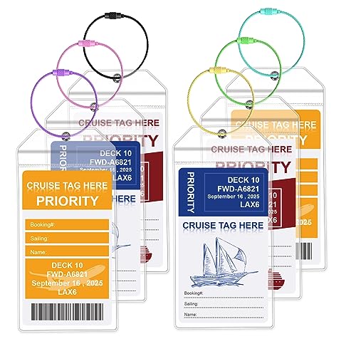 Cruise Luggage Tags-6Pack Luggage Tags for Cruise Ships-Cruise Tags Holders for Luggage-Cruise Luggage Tag Holder with Steel Loops, Compatible with Carnival, Costa, NCL, Princess, MSC Cruise Ships