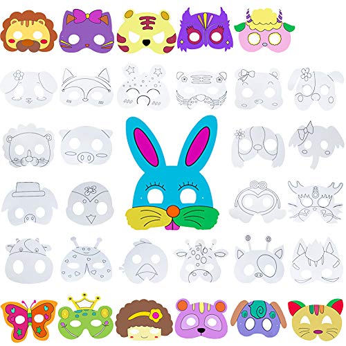 Animal Masks for Kids Blank Mardi Gras Mask Party Masks for Safari Jungle Animal Theme Birthday Party Cosplay Halloween Dress-Up Masks - 32 Styles