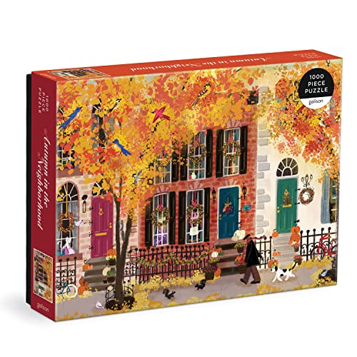 Galison Autumn in The Neighborhood 1000 Piece Puzzle from Galison - 27' x 20' Beautifully Illustrated Puzzle from Joy LaForme, Thick & Sturdy Pieces, Challenging Activity for Adults, Unique Gift Idea!