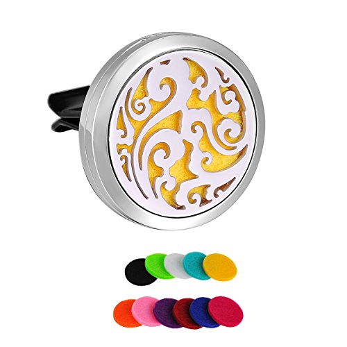 HooAMI Sky Clouds Car Air Freshener Aromatherapy Essential Oil Diffuser - 316L Stainless Steel Locket with Vent Clip