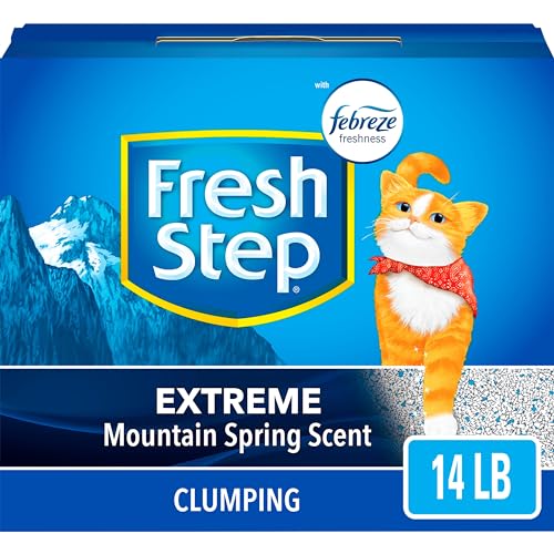 Fresh Step Clumping Cat Litter, Extreme Odor Control, Mountain Spring Scent With Febreze, 14 lbs