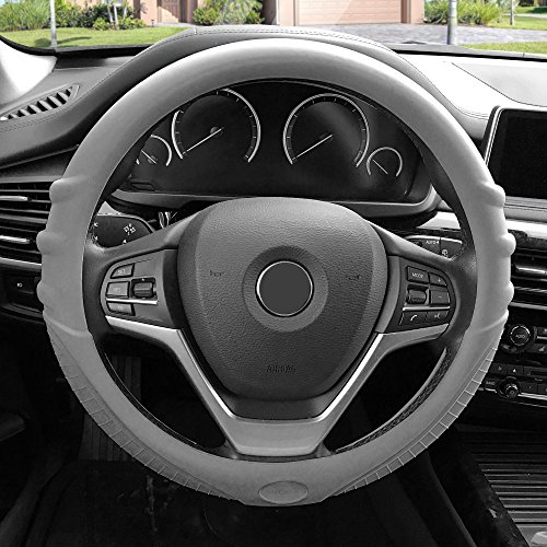 FH Group Universal Fit Silicone with Grip and Pattern Massaging Grip Steering Wheel Cover fits most Cars, SUVs, Trucks, and Vans Gray