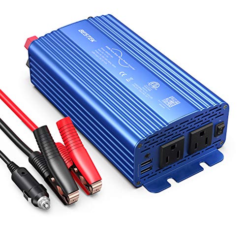 BESTEK 500W Pure Sine Wave Power Inverter DC 12V to 110V AC Car Plug Inverter Adapter Power Converter with 4.2A Dual USB Charging Ports and 2 AC Outlets Car Charger, ETL Listed, Blue