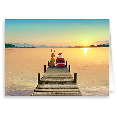 Stonehouse Collection Dock Sunset Christmas Card - 18 Boxed Holiday Cards and Envelopes - USA Made - Boating, Beach, Nautical