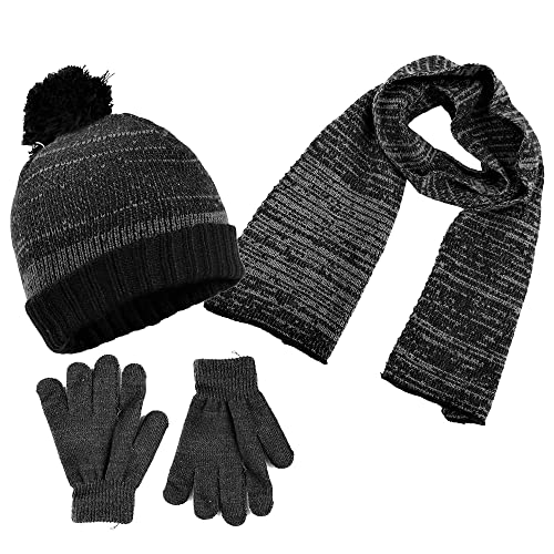 Polarwear Boys Hat,Scarf & Glove Set-Kids Cold Weather Winter Accessories-Childrens 3 Pc Beanie Set-Big Boys Hat Scarves Sets