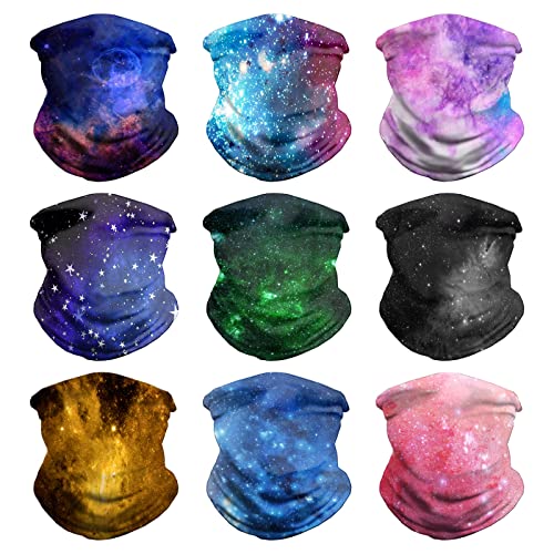 VCZUIUC Headwear Bandana Head Wrap Face Scarf Mask Neck Warmer Balaclava for Sports (One Size, 9PCS-Galaxy)
