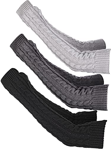 3 Pairs Arm Warmers Long Fingerless Gloves Knit Wrist Warmers with Thumb Hole Arm Socks for Women Girls (Black, Light Grey, Dark Grey)