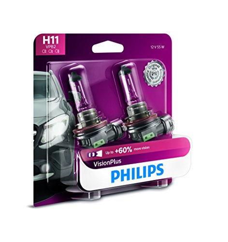 Philips H11 VisionPlus Upgrade Headlight Bulb with up to 60% More Vision, 2 Count (Pack of 1)