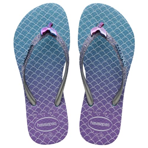Havaianas Girls Kids Slim Glitter Sandal Blue Flip Flop, 11-12 Little