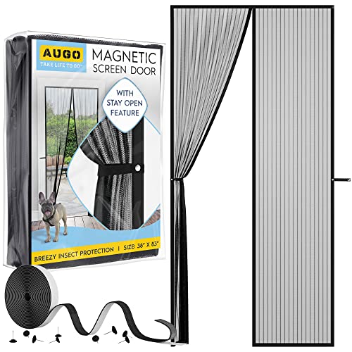 AUGO Magnetic Screen Door - Self Sealing, Heavy Duty, Hands Free Mesh Partition Keeps Bugs Out - Pet and Kid Friendly - Patent Pending Keep Open Feature - 38 Inch x 83 Inch