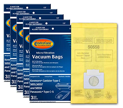 Envirocare Replacement Vacuum Bags Compatible with Kenmore Canister Type C/Q. 5055, 50557 and 50558 Panasonic Type C-5 Vacuums,15 pack