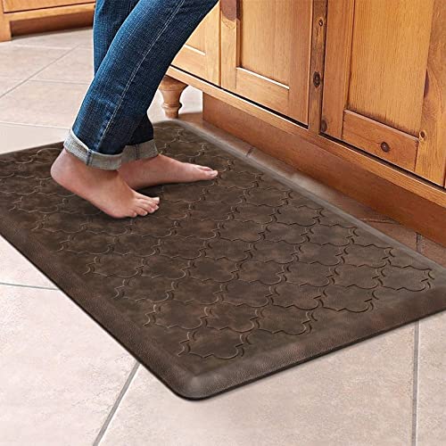 WISELIFE Kitchen Mat Cushioned Anti Fatigue Floor Mat,17.3'x28', Thick Non Slip Waterproof Kitchen Rugs and Mats,Heavy Duty Foam Standing Mat for Kitchen,Floor,Home,Desk,Sink, Brown