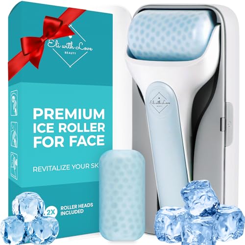 Eli with Love Facial Ice Roller for Face Premium with Carry Case and 2X Rollers for Long Lasting Cold - Eye Roller for Puffy Eyes & Cold Massage for Migraines (Ice Roller)