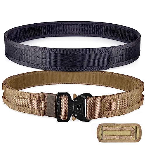 WarBull Tactical Battle Gun Belt, Quick Release Buckle Molle Belt with 1.57'' EDC Inner Belt and Extra Molle Section, Duty Belt For Police, Shooter, Private Security, Hunter (Coyote Brown S)
