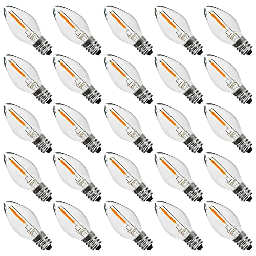 Austin Coast 25PACK LED Night Light Bulbs, C7 Candelabra LED Light Bulbs, E12 Chandelier Base, 0.6W Equivalent to 7W, Warm White 2200K,50LM Dimmable,Waterproof Clear Glass