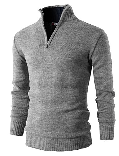 H2H Men's Quarter-Zip Pullover Casual Slim Fit Mock Neck Polo Sweaters Gray US M/Asia L (KMOSWL021)