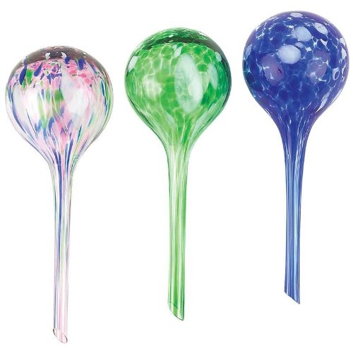 Lexi Home Mini Aqua Globes for Indoor Plants & Outdoor Plants, Watering Can for Plant, Self Watering Planters, Water Globe, Hand Blown Glass, 3 Pack, Blue/Green/Pink