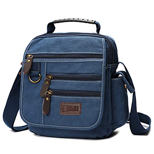Sunsomen Mens bag Canvas Shoulder Bag Small Messenger Crossbody Bag Work Bag Vintage Multi-function (D.Blue)