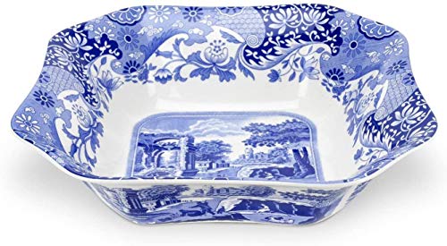 Spode Blue Italian Square Serving Bowl | 9.5 Inch Serving Bowl for Appetizers, Salad, and Pasta | Made from Fine Porcelain | Microwave and Dishwasher Safe