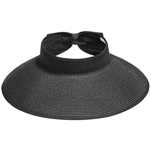 Simplicity Sun Hat Black Women Wide Brim Roll-up Beach Hat for Women Straw Sun Visor