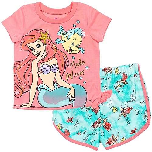Disney Princess Ariel Toddler Girls T-Shirt and Active Retro Dolphin French Terry Shorts Outfit Set 5T