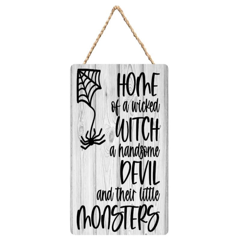 Hanging Wood Sign Home Decorative Home Of A Wicked Witch A Handsome Devil Printed Wall Plaque Wood Signs, Hanging Rustic Family Signs For Home Decor Gift 12X6 Inch