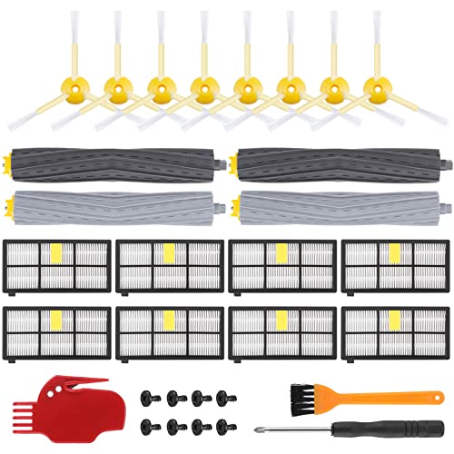 iRobot Roomba Replacement Parts for 800 900 Series 960 980 890 805 880 Roomba Accessories, 8 Roomba Filters, 8 Roomba Brushs Replacement, 2 Set of Multi-Surface Rubber Brushes iRobot Parts