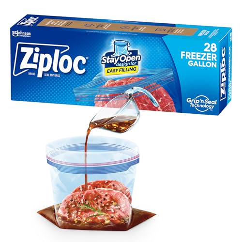 Ziploc Gallon Food Storage Freezer Bags, Stay Open Design with Stand-Up Bottom, Easy to Fill, 28 Count