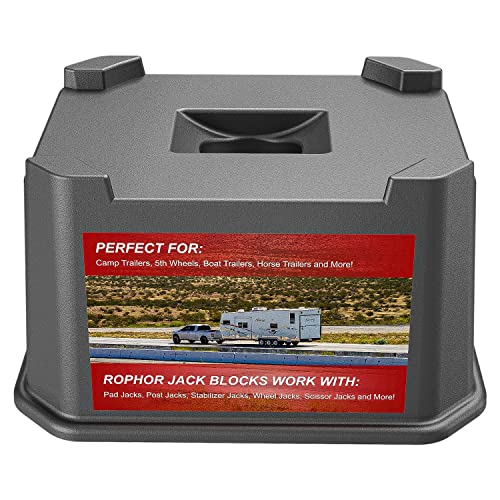 Rophor Trailer Jack Block, New Version RV Camper Blocks for Travel Trailer 5th Wheels and More, Up to 15,000 lbs, Use for Any Tongue Jack, Post, Foot, 5th Hydraulic Scissor Stabilizer
