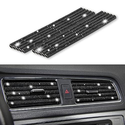 LivTee Bling Car Air Vent Outlet Moulding Trim, 10PCS Car Air Conditioner Decoration Strip, Bling Rhinestone Diamond Car Interior Accessories for Women and Teens, Black