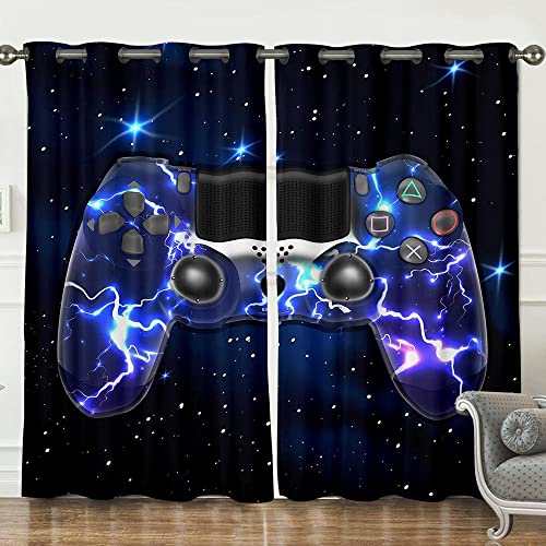 GOOESING Galaxy Gamepad Curtains Purple Lightning Design Gamepad for Video Game Gamepad Game Controller Blackout Window Curtains Home Decor for Living Room Bedroom (Set of 2 Panels - 42Wx63L)