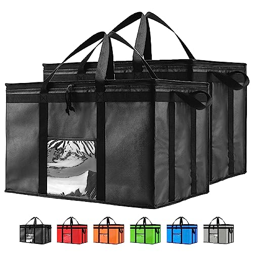 NZ Home Insulated Cooler Bag and Food Warmer (Medium, 2 pack) for Food Delivery & Grocery Shopping with Zippered Top, Black